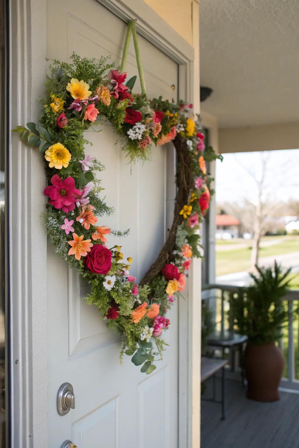 A gorgeous heart-contoured garland, greeting visitors through affection.