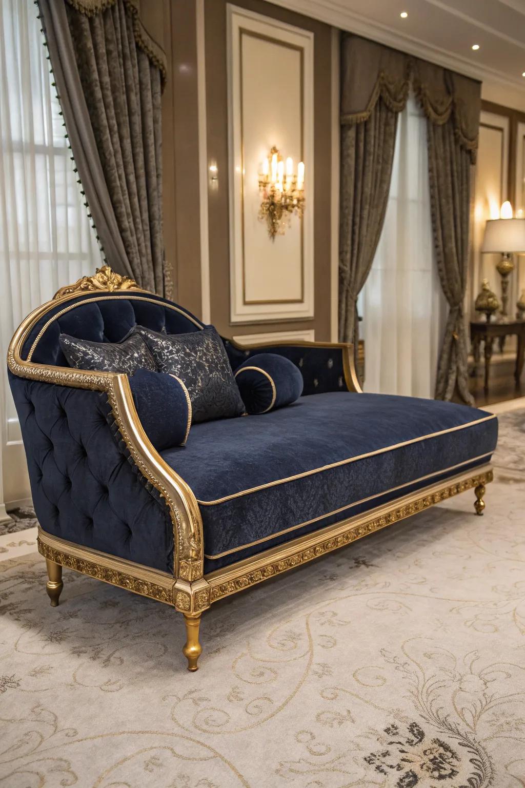 Velvet upholstery enhancing the daybed with a luxurious nuance.