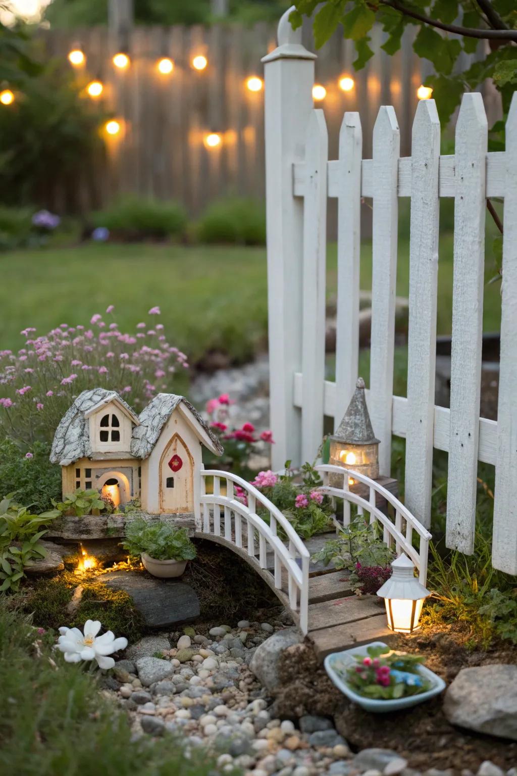 Fairy gardens contribute a magical touch to the base of your fence.