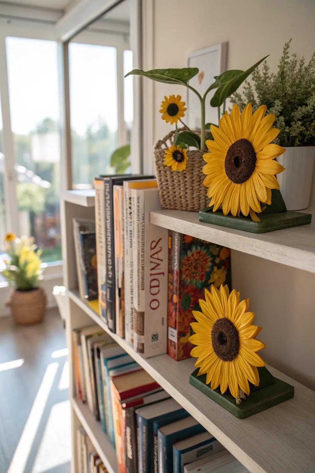 Sunflower bookends offer both practicality and charm.