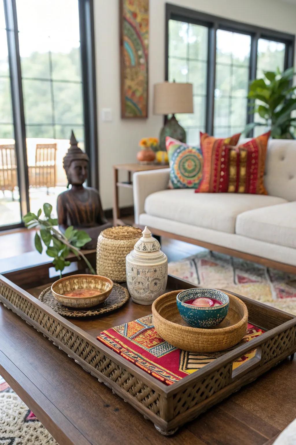 A global impression featuring culturally diverse articles onto a surface.