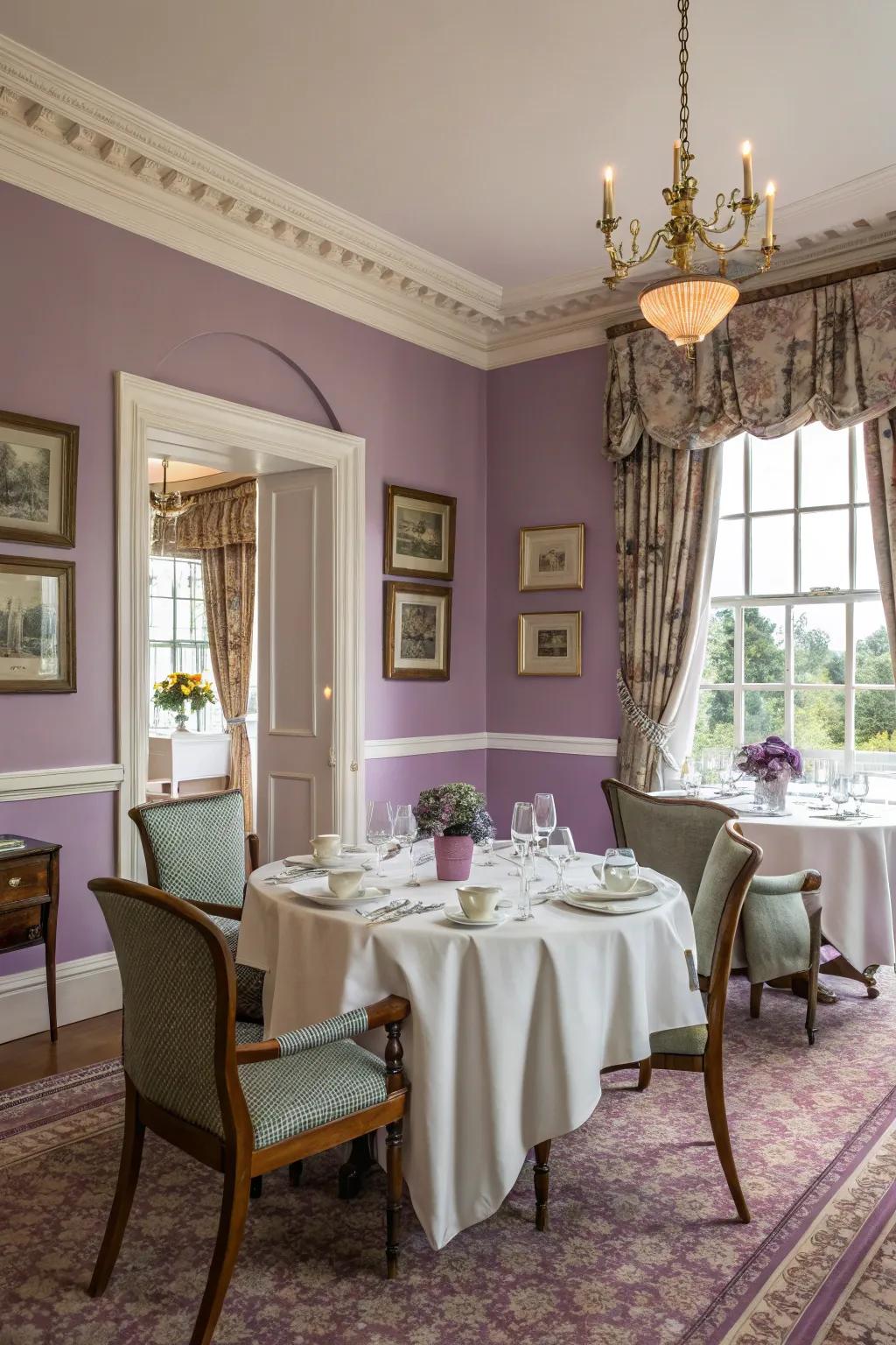 A calming dining space adorned with the elegance of lilac.