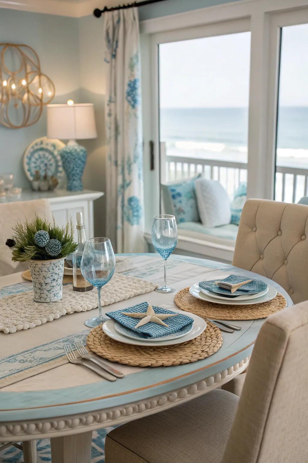 Azure-tinted finish exudes littoral coolness and serenity.