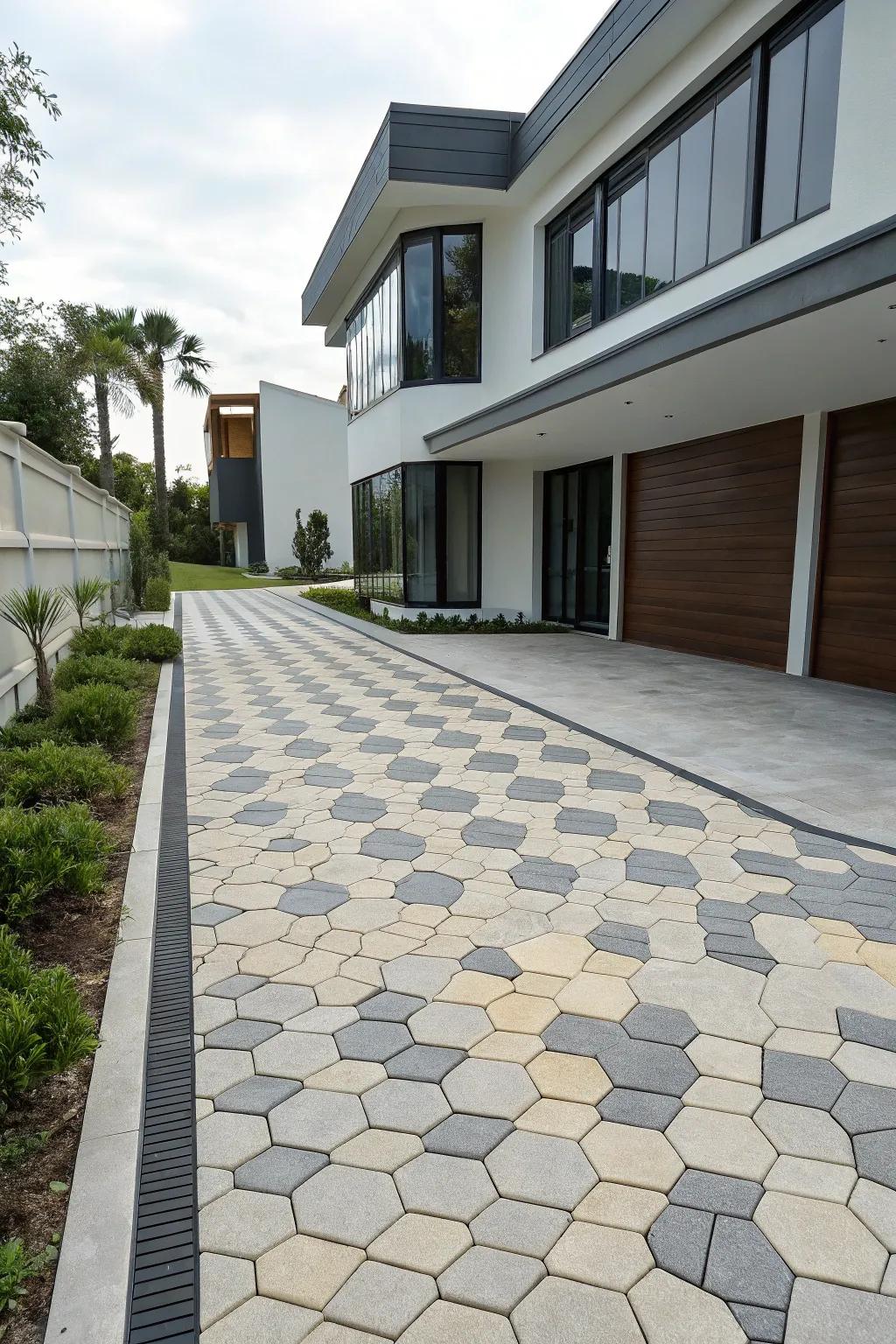 Geometric blueprints can imbue your path with a contemporary and fashionable presence.