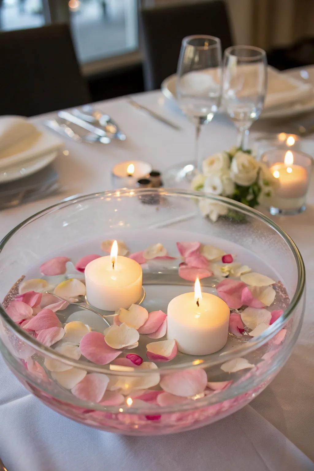 Floating candle centerpieces infuse romance and elegance into any table setting.