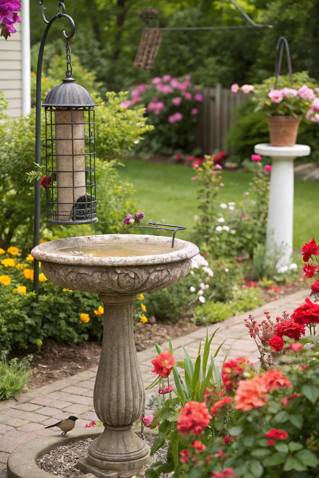 Bird-welcoming features invite nature's choir into the garden.