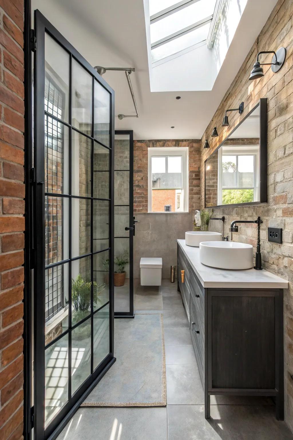 Crittall-style doors blend style and function in this modern ensuite.