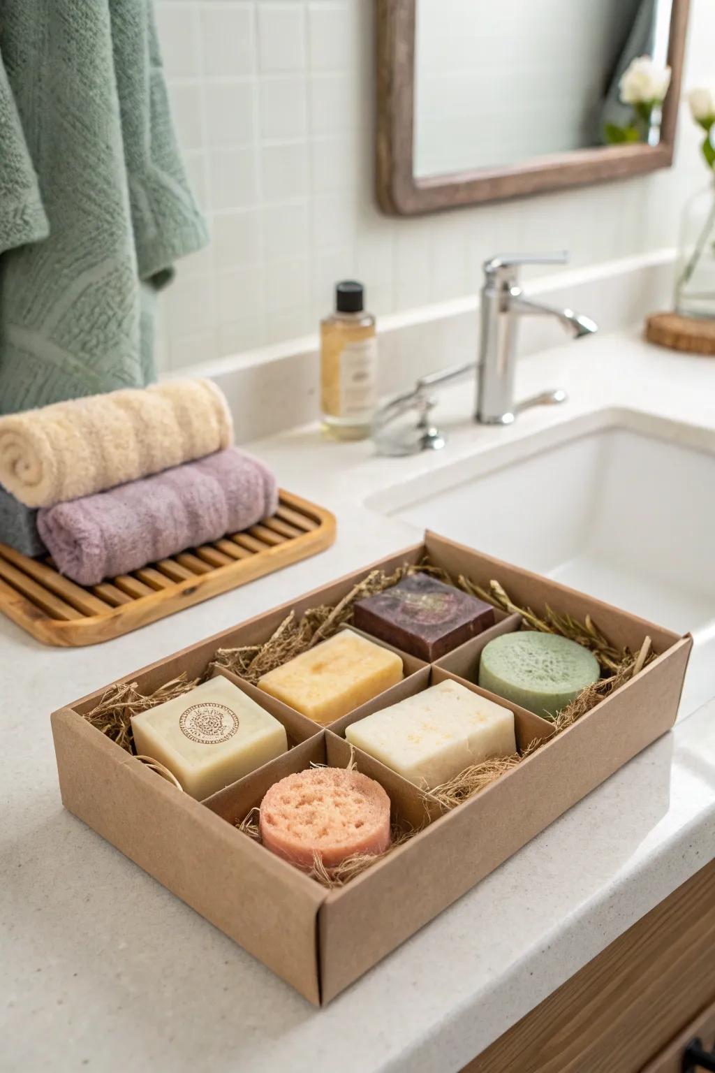 Indulge in self-care with a box of natural handmade soaps.