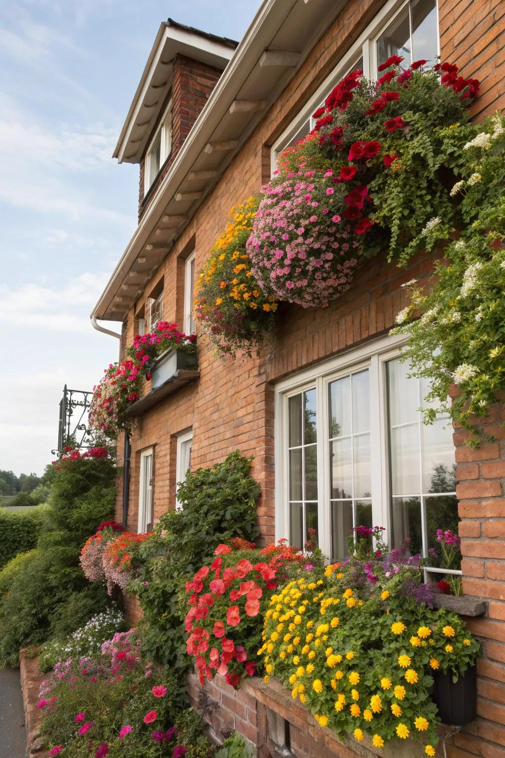Window troughs contribute a splash of color to any brick domicile.