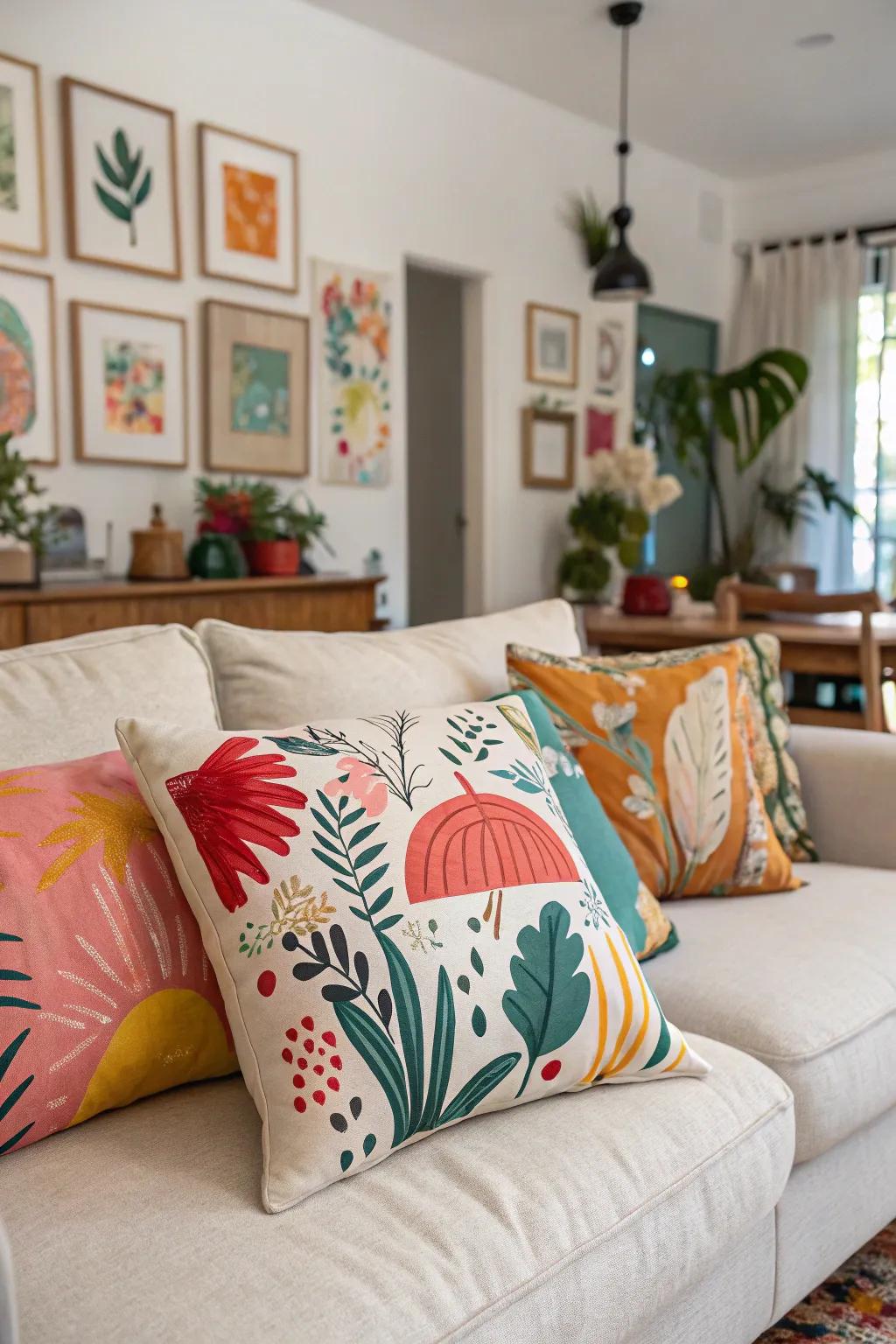 Hand-painted cushions proffer an exceptional and personal element.