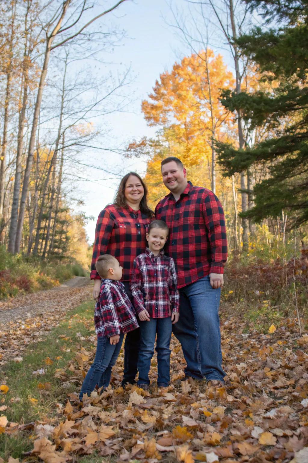 Checked shirts propose a classic and snug aesthetic for seasonal family images.