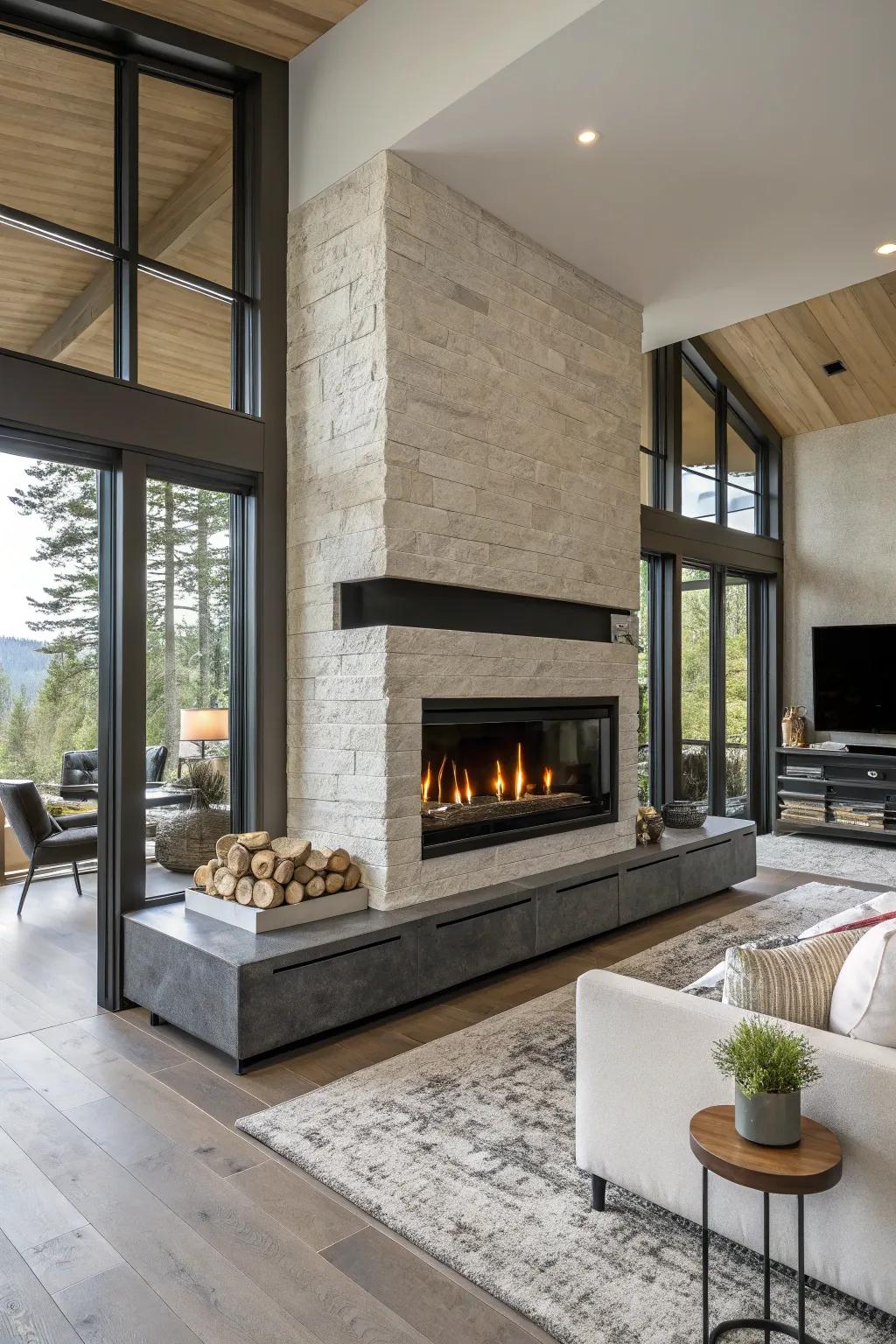 Enjoy effortless warmth with a contemporary gas fireplace.