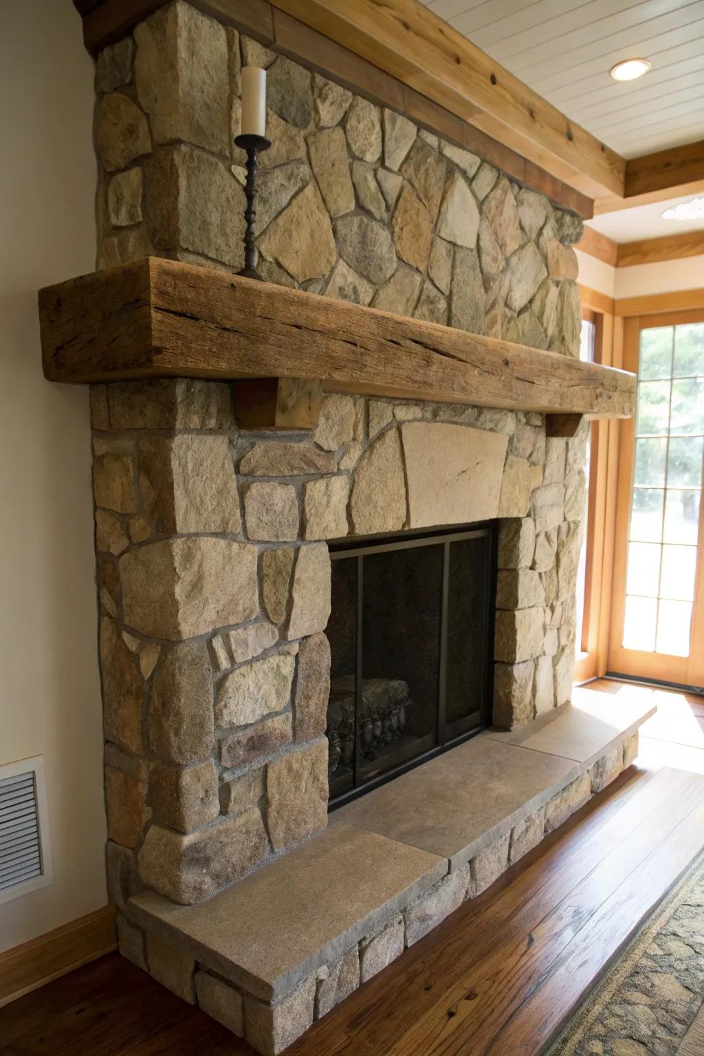 Unaltered components instilling an earthy sensation in the mantel.