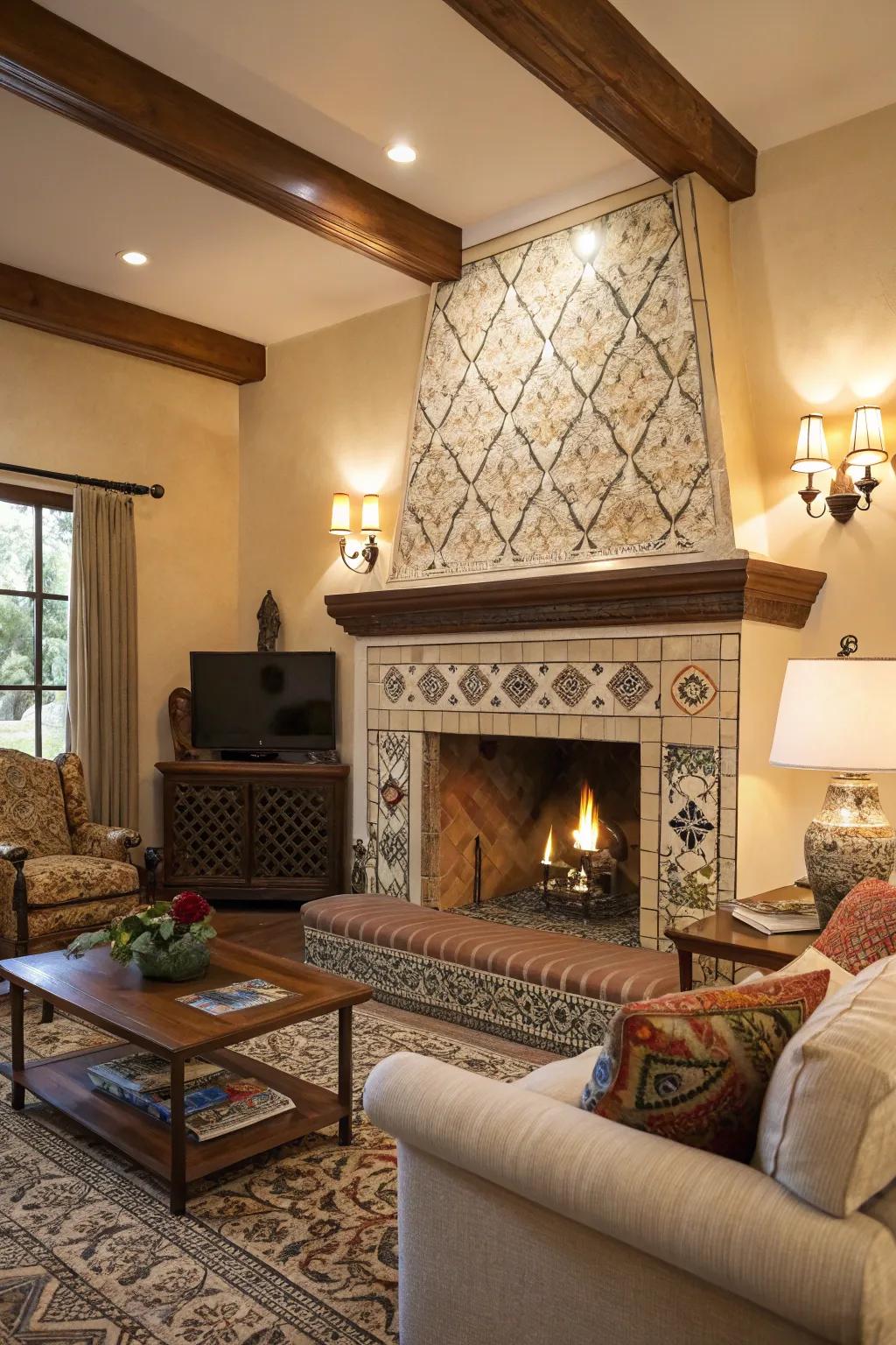 Decorative tiles add texture and visual interest.