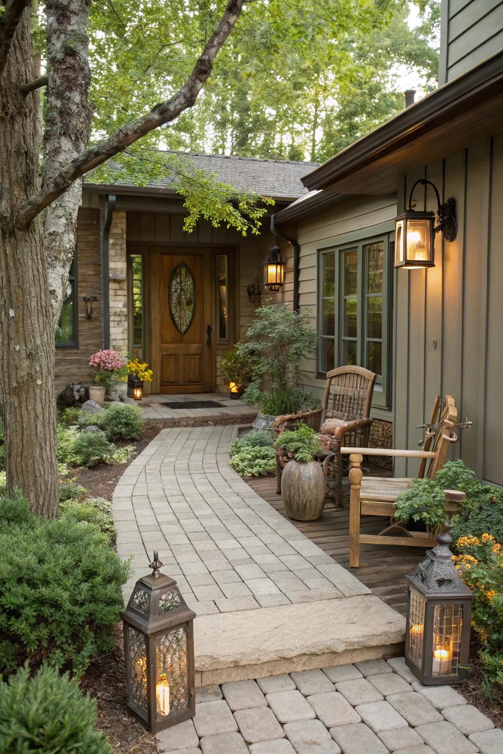 Textured wood-look pavers presenting a rustic yet modern entrance.