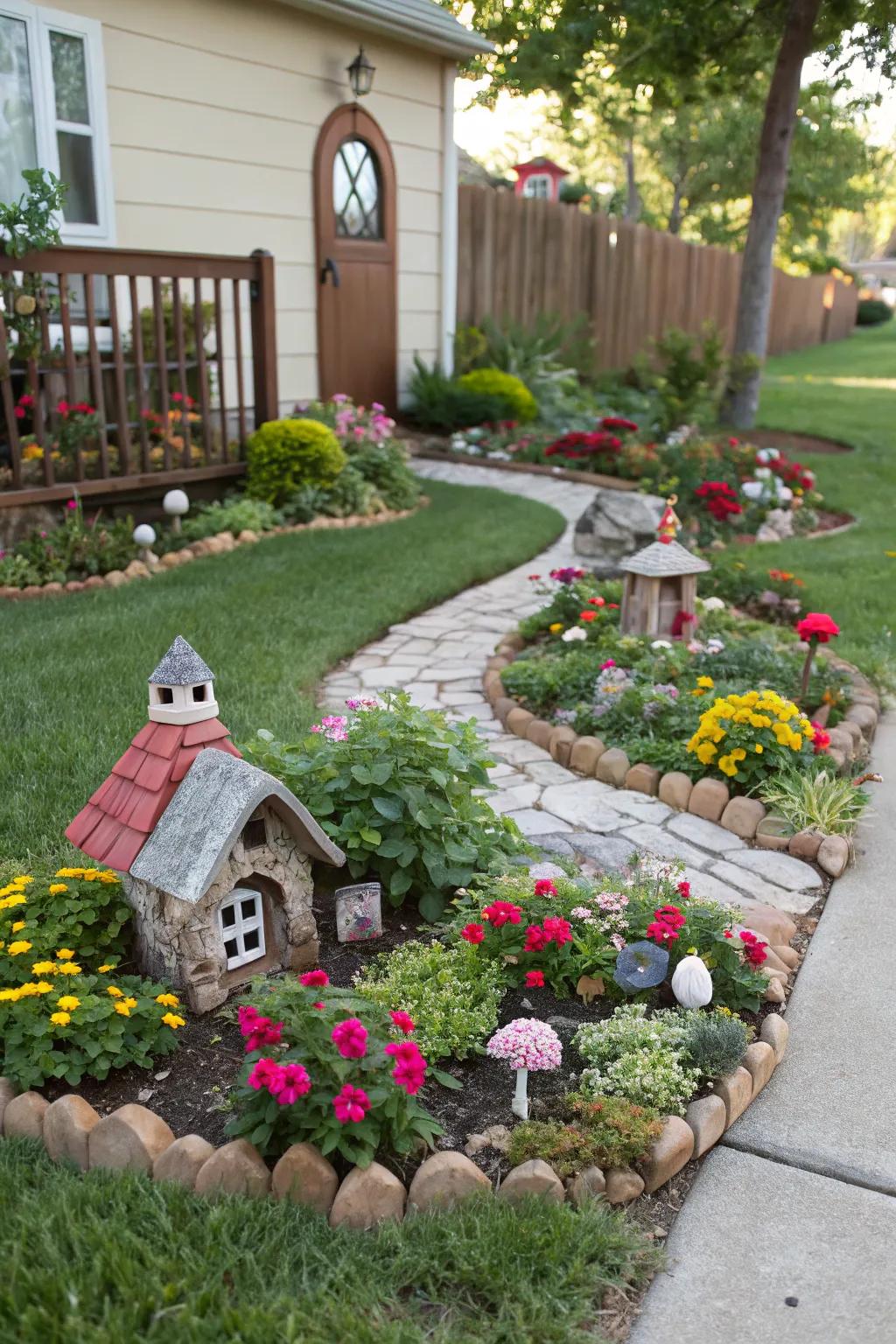 Delight visitors with a whimsical diminutive garden in your flower beds.