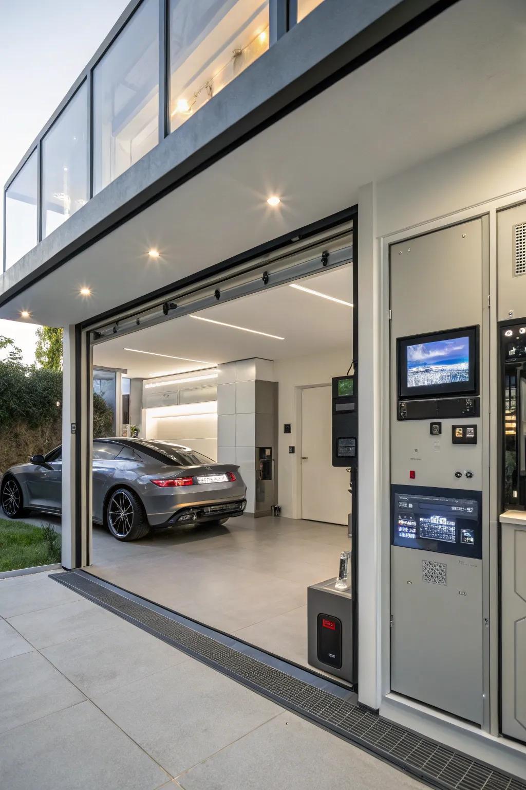 A cutting-edge garage equipped with the newest smart technology features.