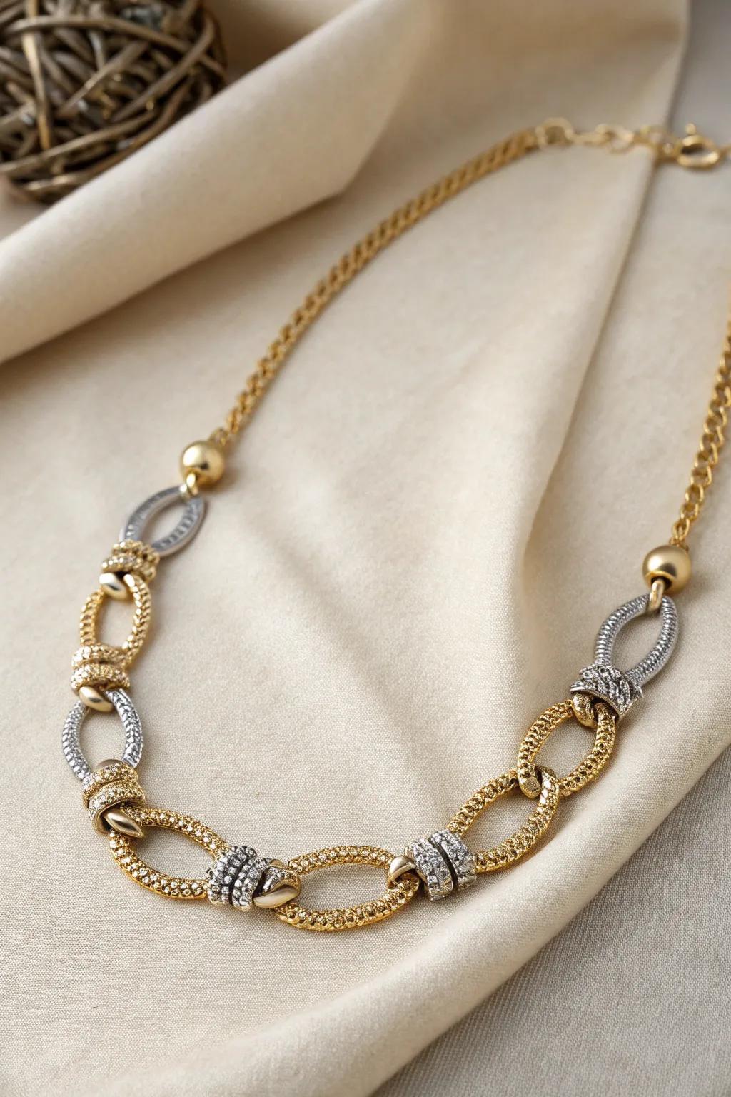A chic mixed metal pendant combining gold and silver.