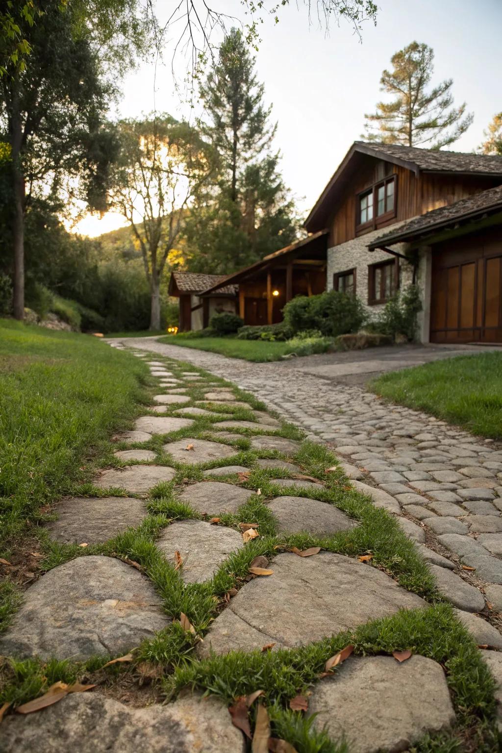 Irregular stones and turf craft a natural, organic vibe.