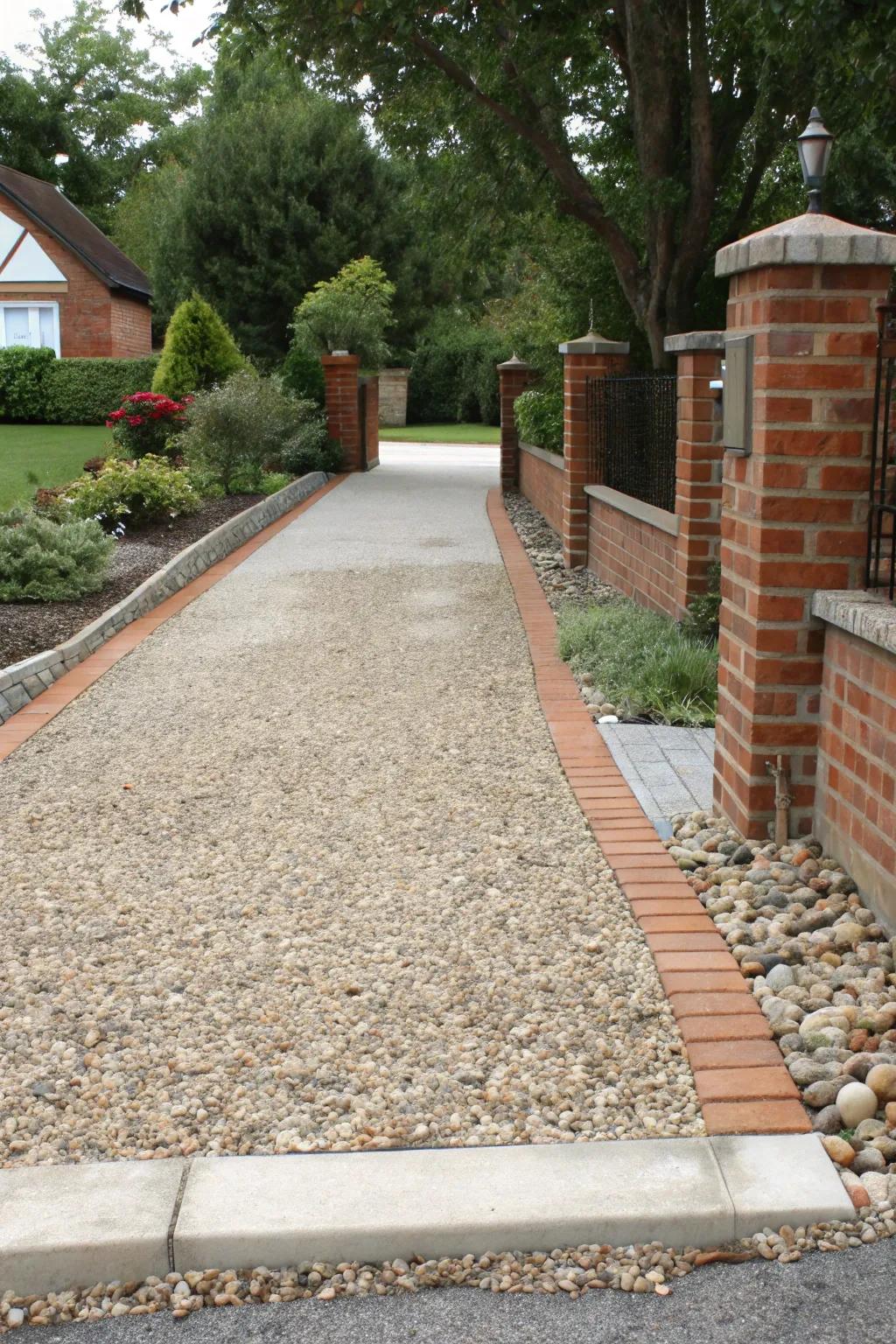 Dissimilar materials amplify the depth and spotlight areas within this driveway.