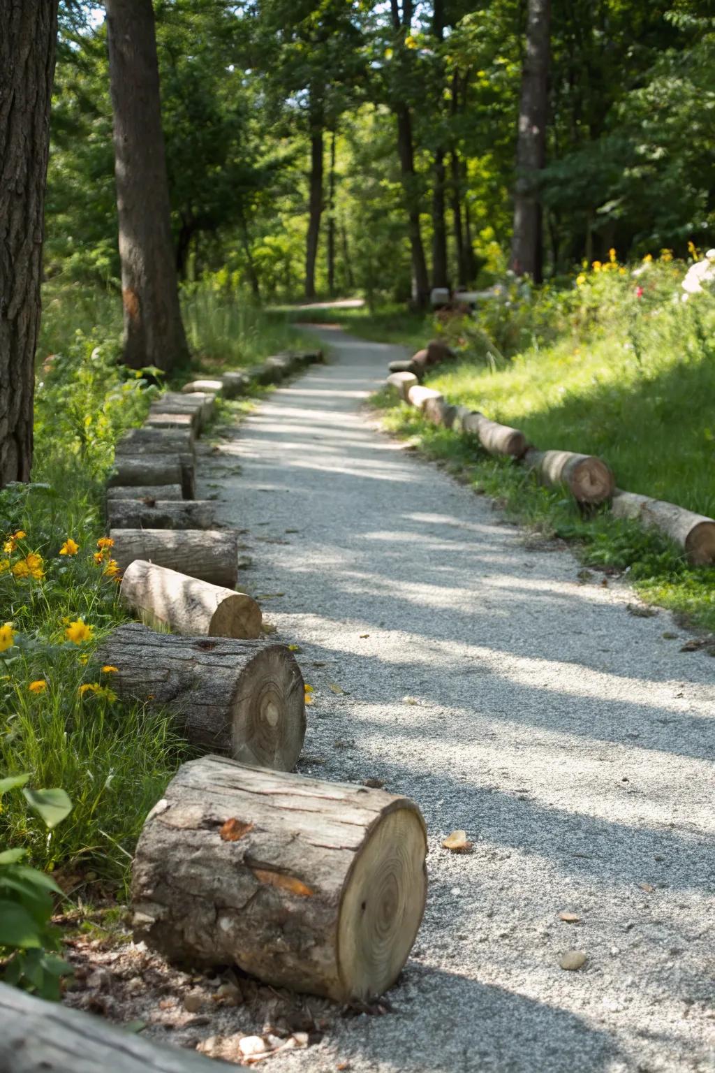 A gravel walkway enhanced with natural components
