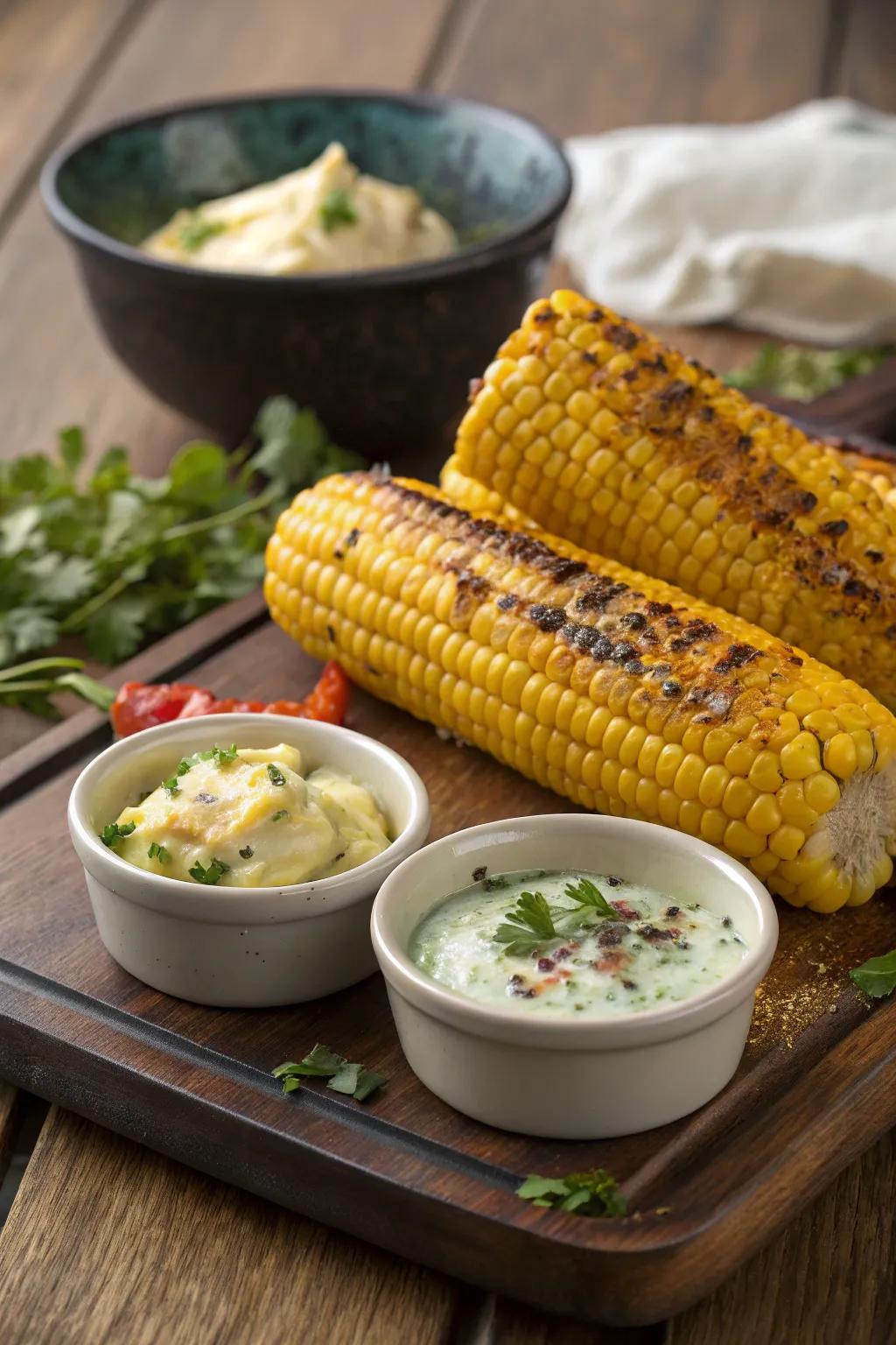 Flavored butters elevate grilled corn as an exciting side dish.