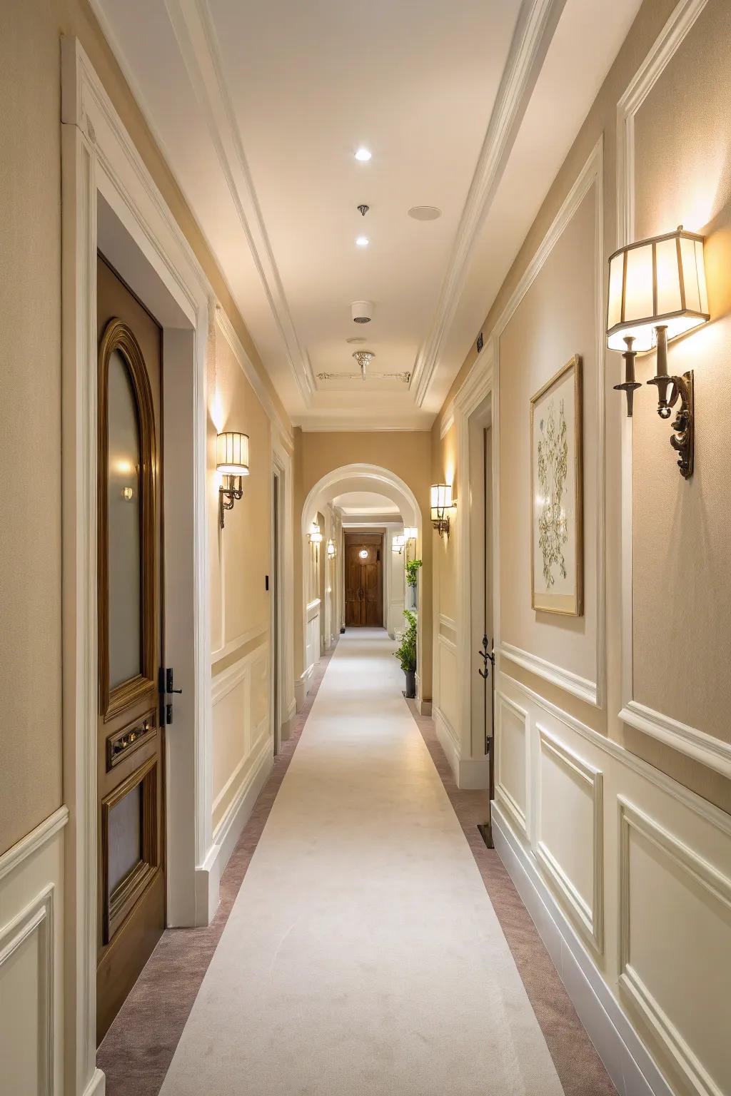 Neutral colors paired with thoughtful radiance brighten corridors.