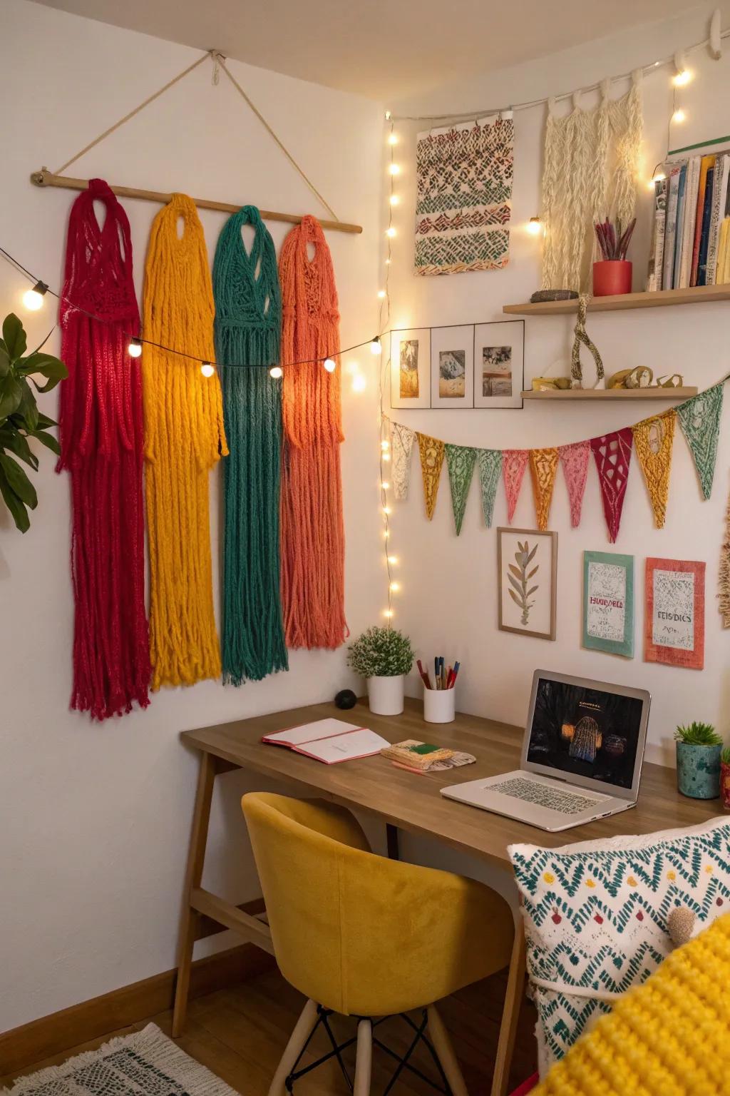 Yarn wall drapes infuse inventiveness and color to any setting.