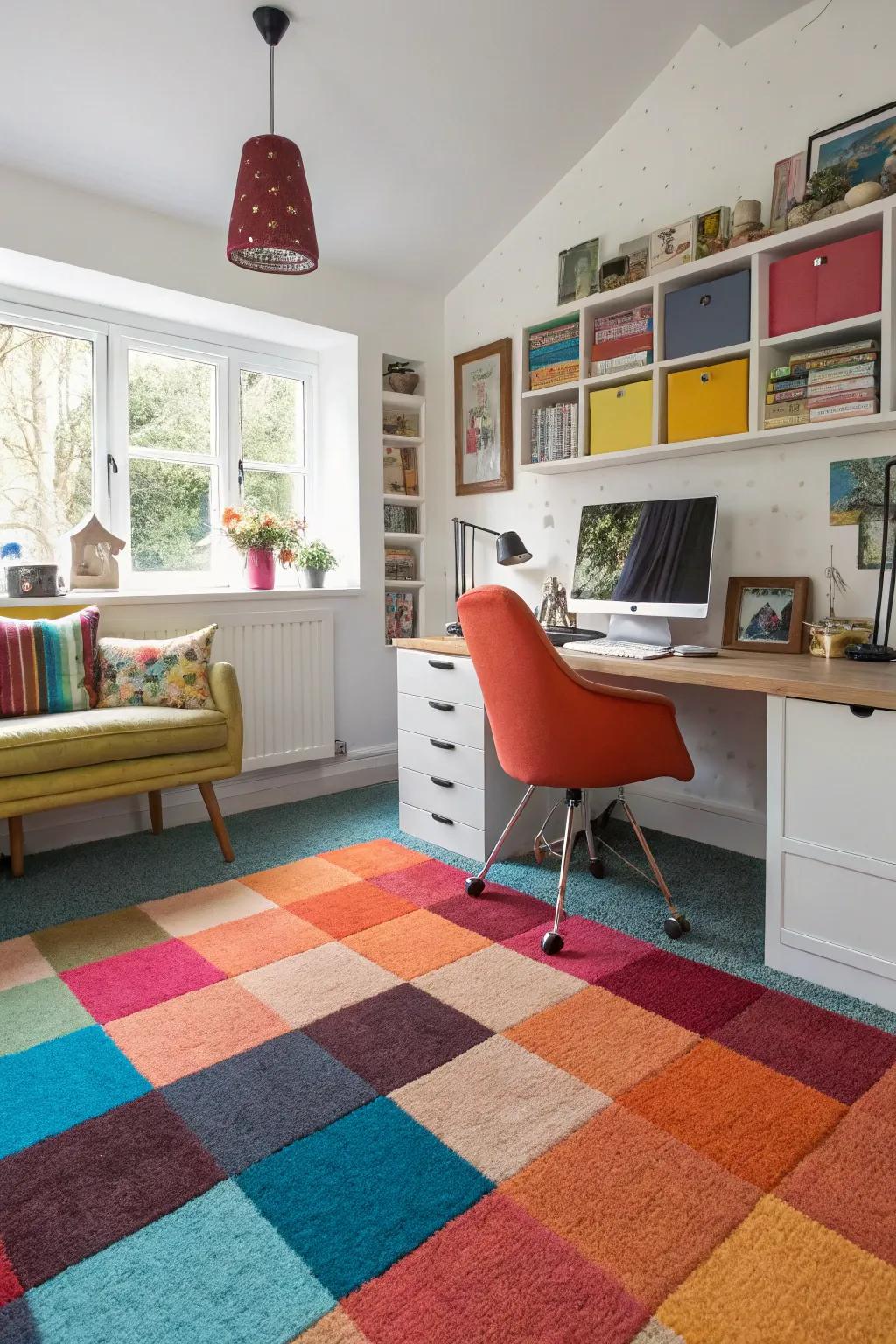 Floor tiles impart color and adaptability to your home office.