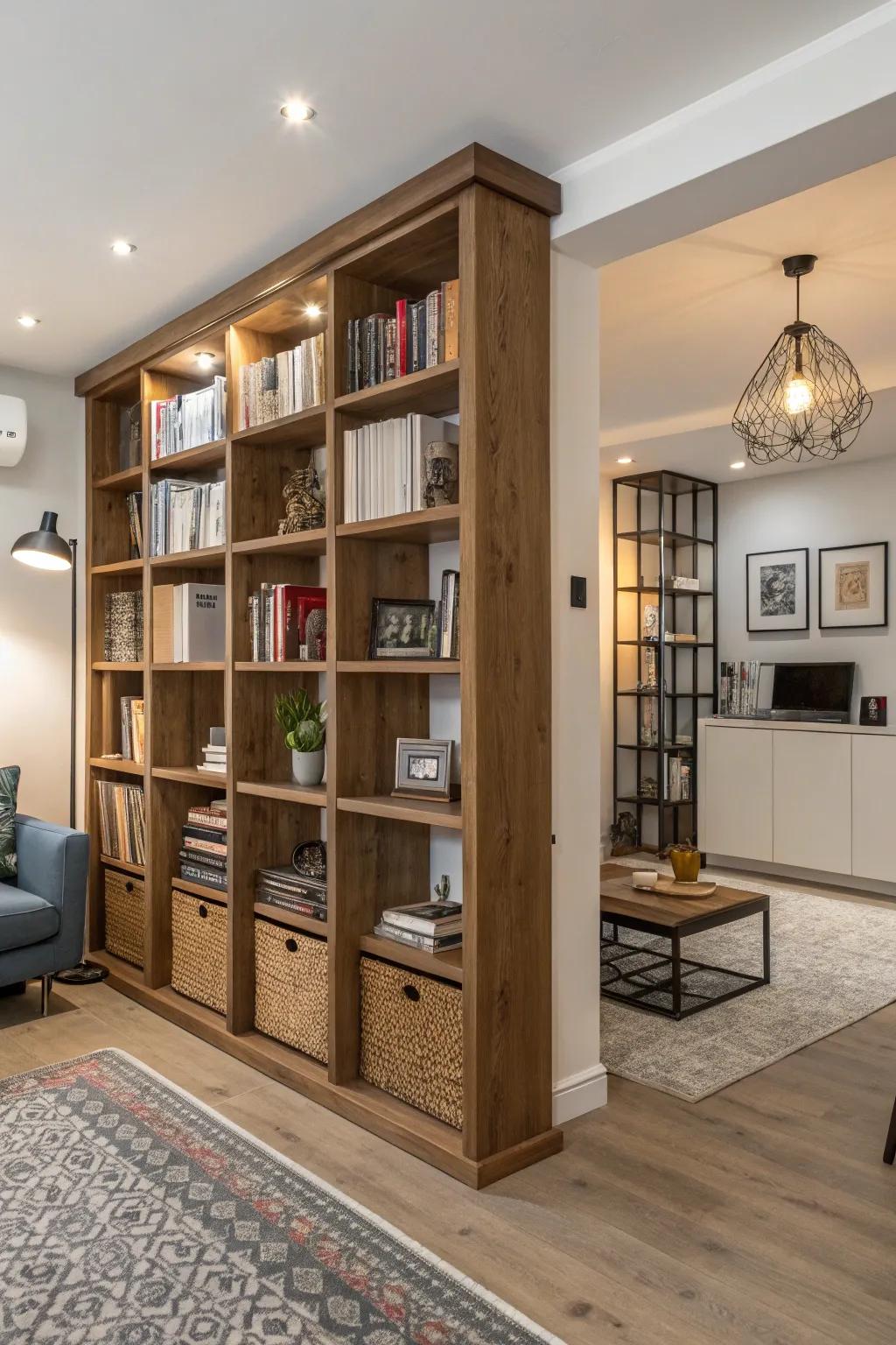 A partition that delineates spaces while enhancing stylistic elements.