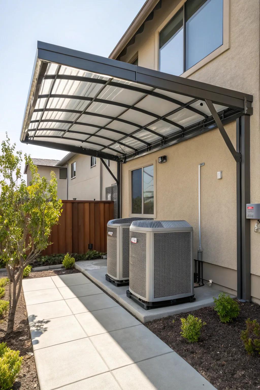 A sleek metal canopy delivers durable protection and contemporary style.