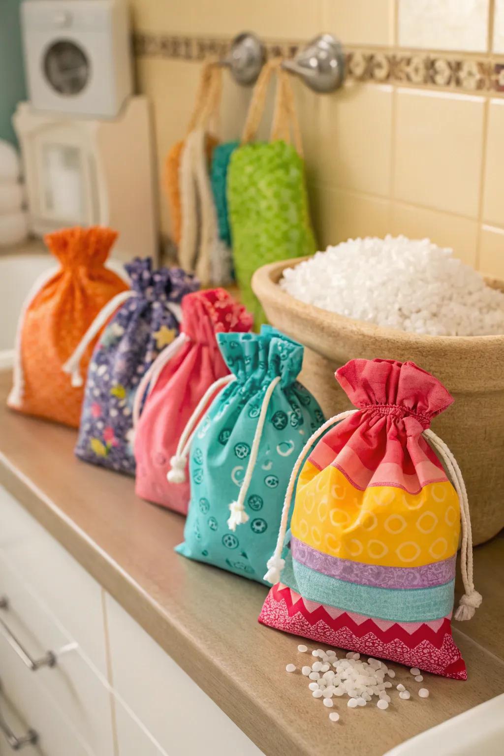 Soft and decorative Revitalizing salt storage in fabric sacks