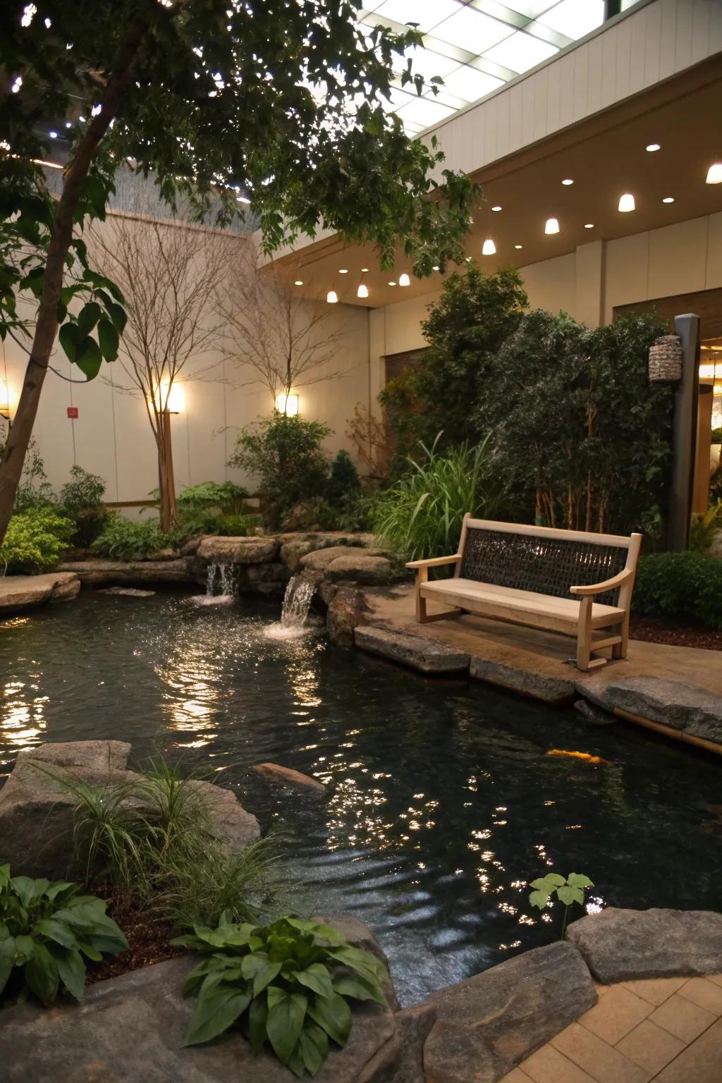 Contemplative ponds deliver a serene getaway for introspection and tranquility.