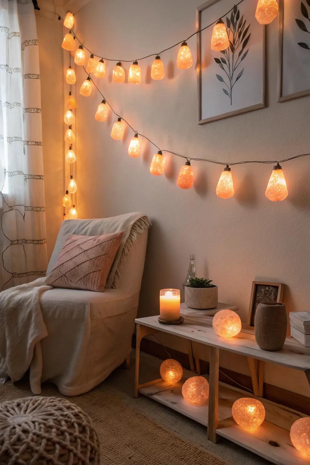 With Himalayan saline fairy lights, fashion a soothing ambiance.