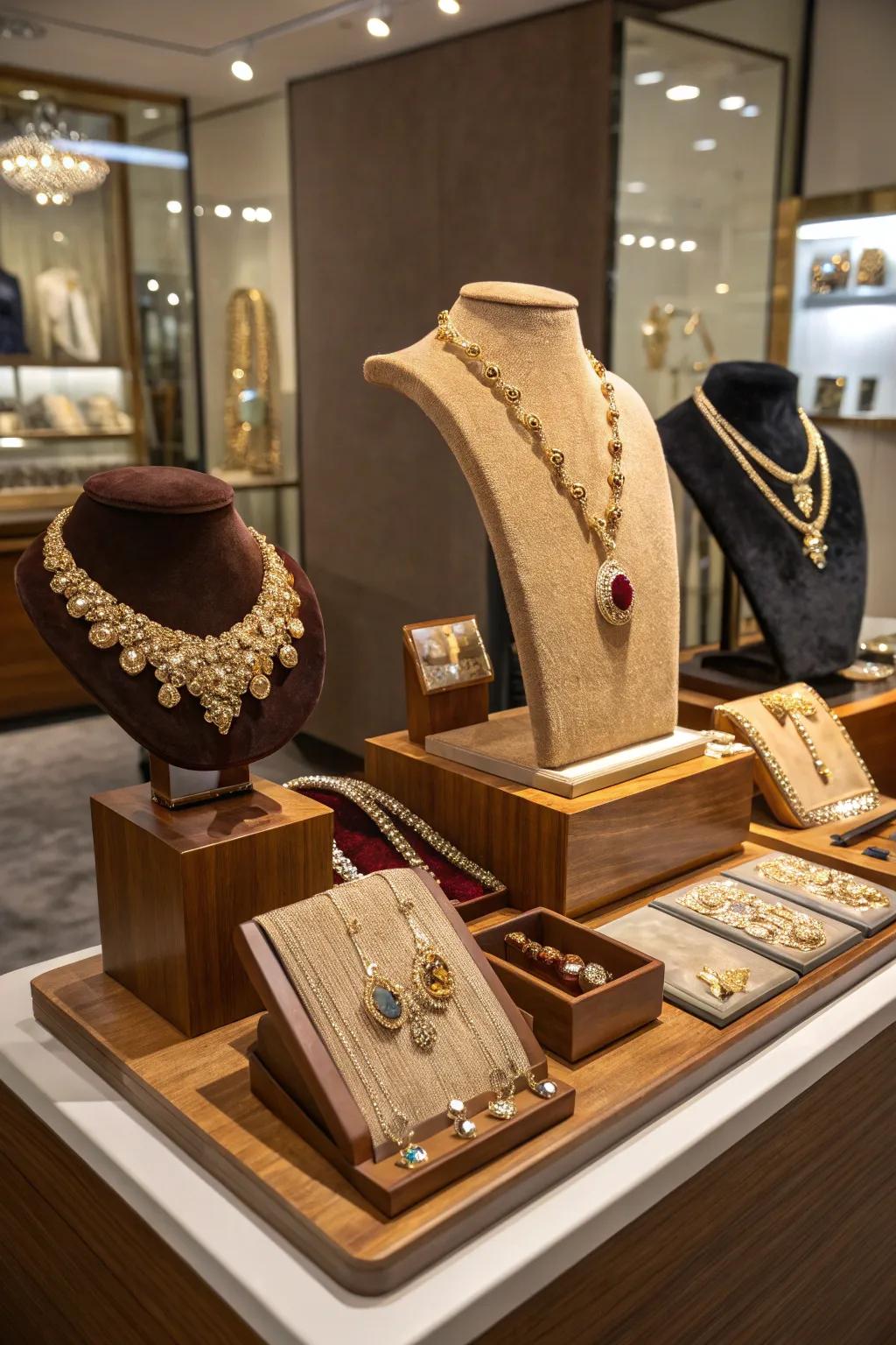 Enhance your displays with a blend of materials that invite touch.