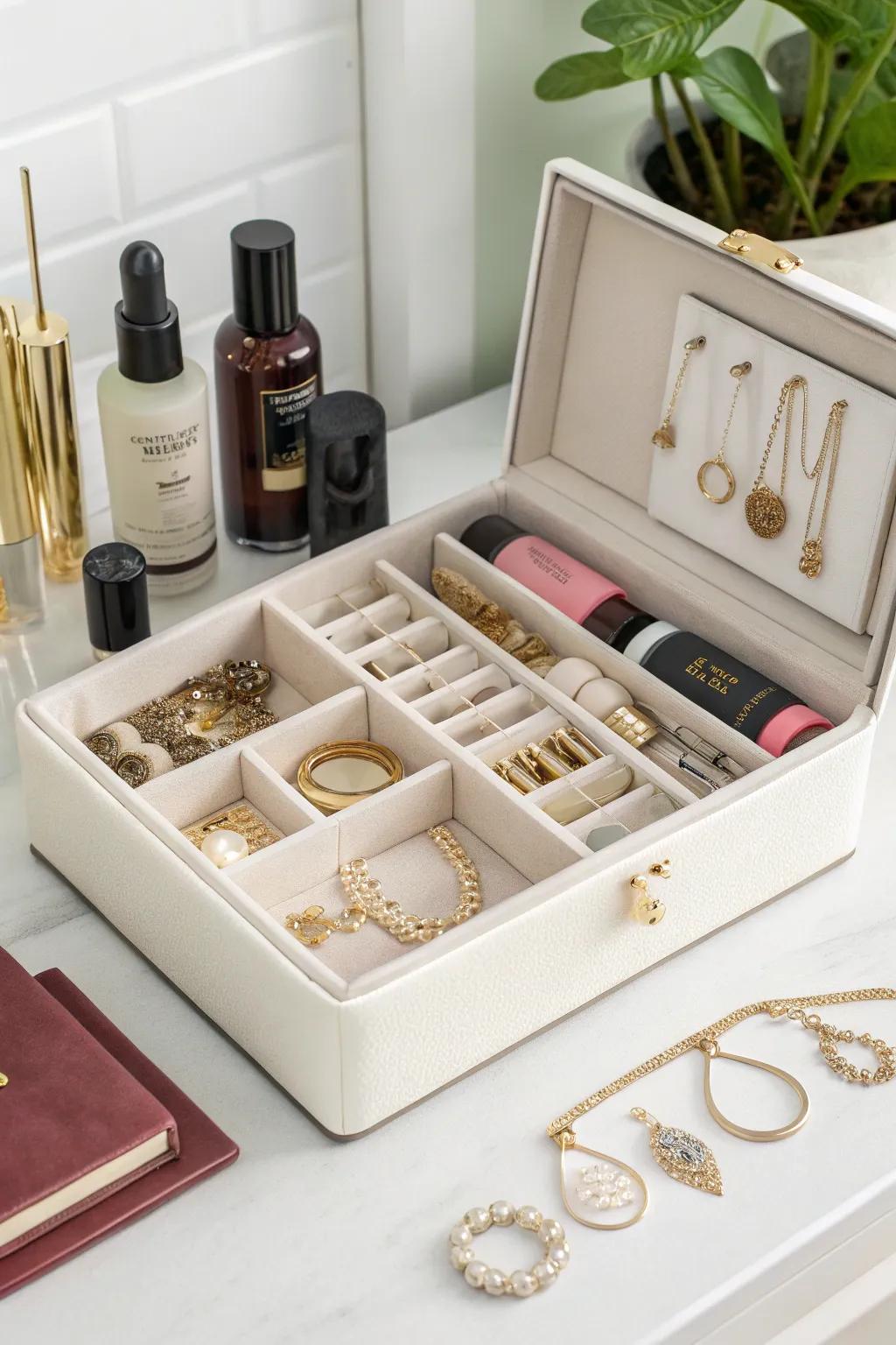 A stylish multifunctional makeup and jewelry arrangement tool