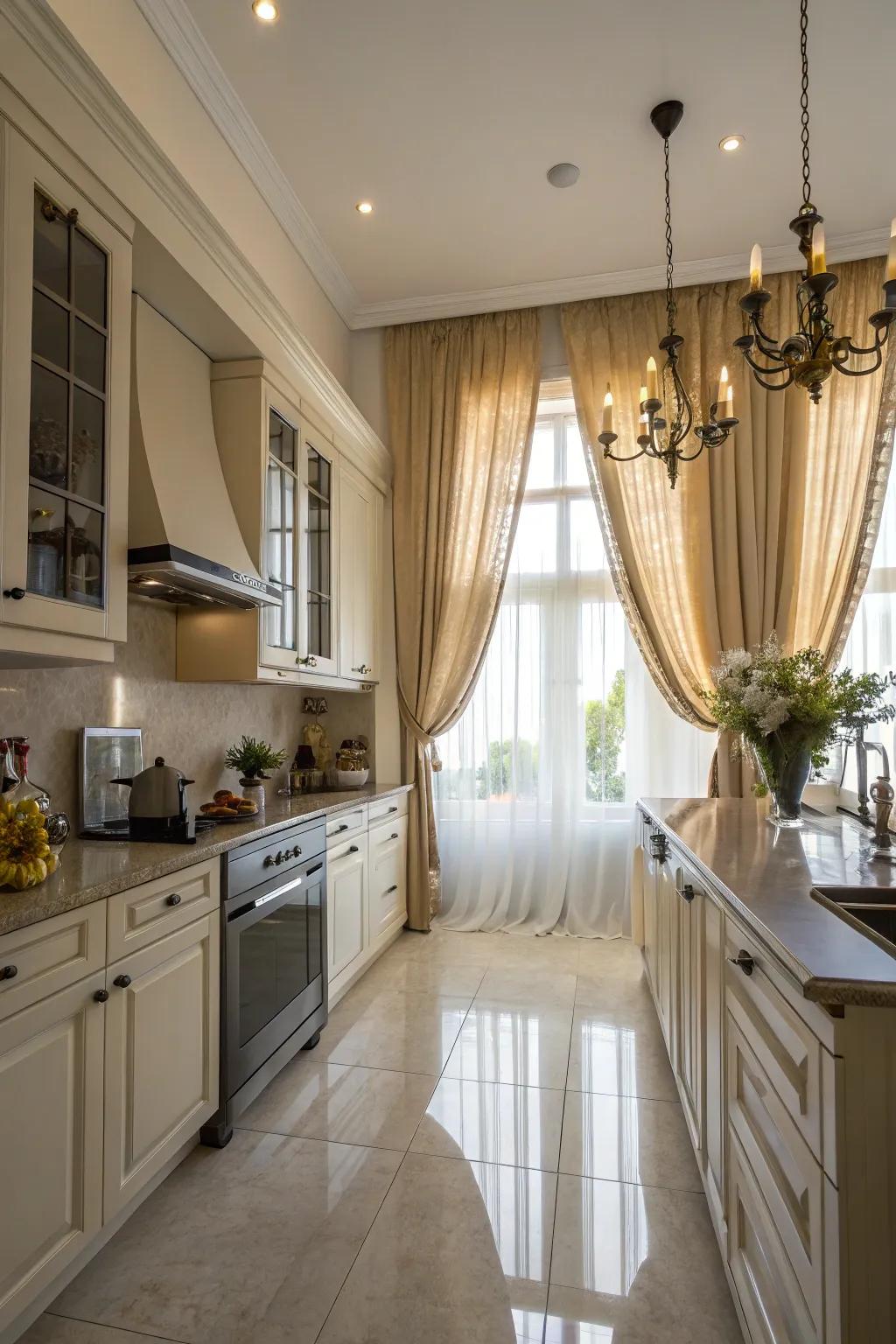 High covering placement creates the illusion of taller windows.