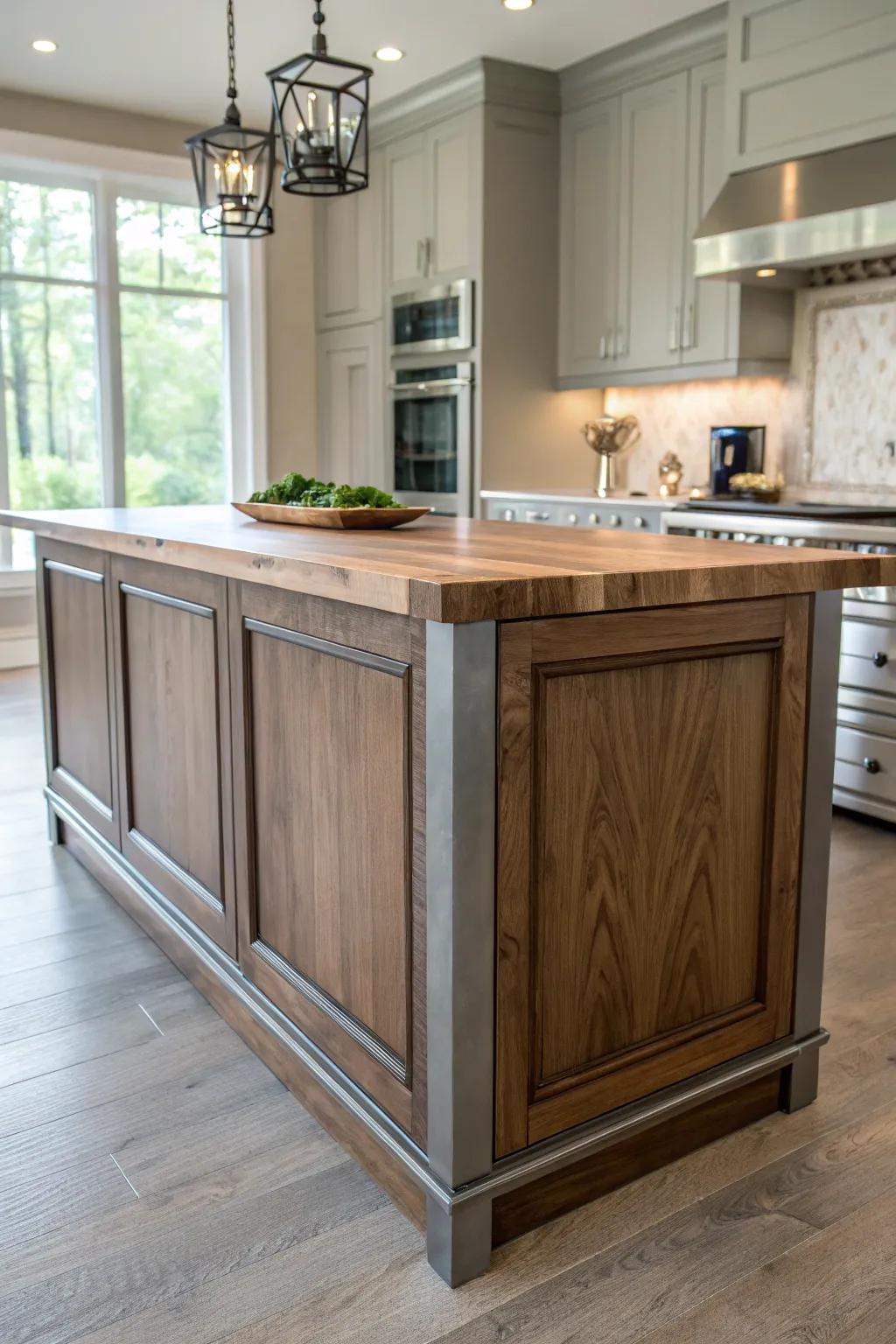 A stylish island featuring a mix of timber and metal trim for a multi-dimensional aesthetic.