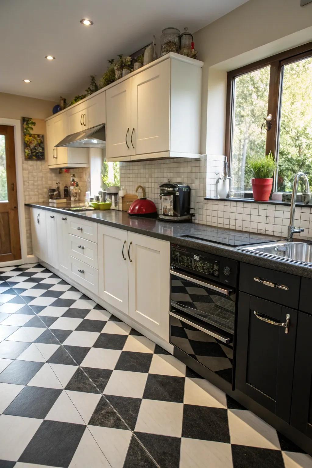 Ebony and ivory overlay counters deliver ageless elegance.