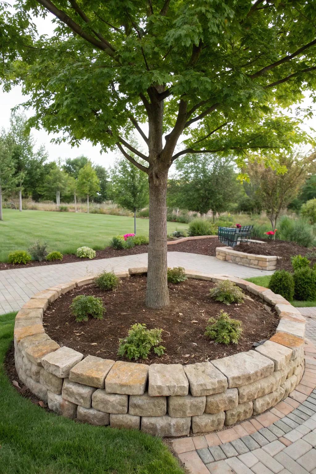 Tree circles contribute a trim, defensive barrier encompassing the base.