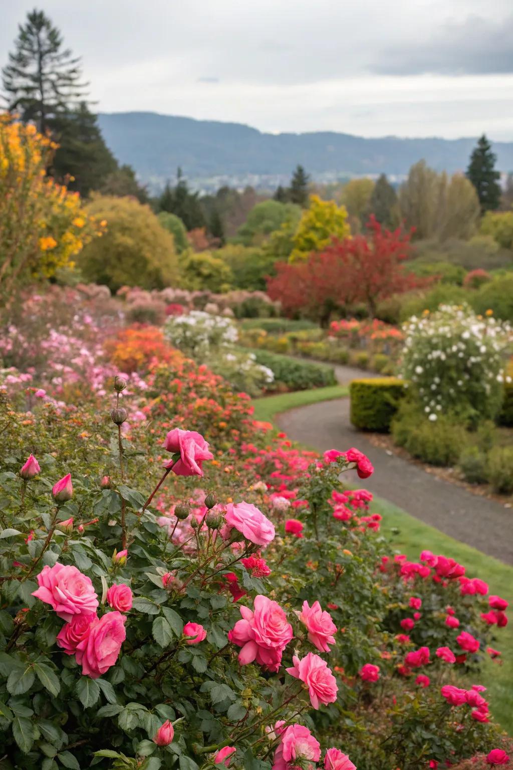 Everbloom roses offer a seasonal color boost.