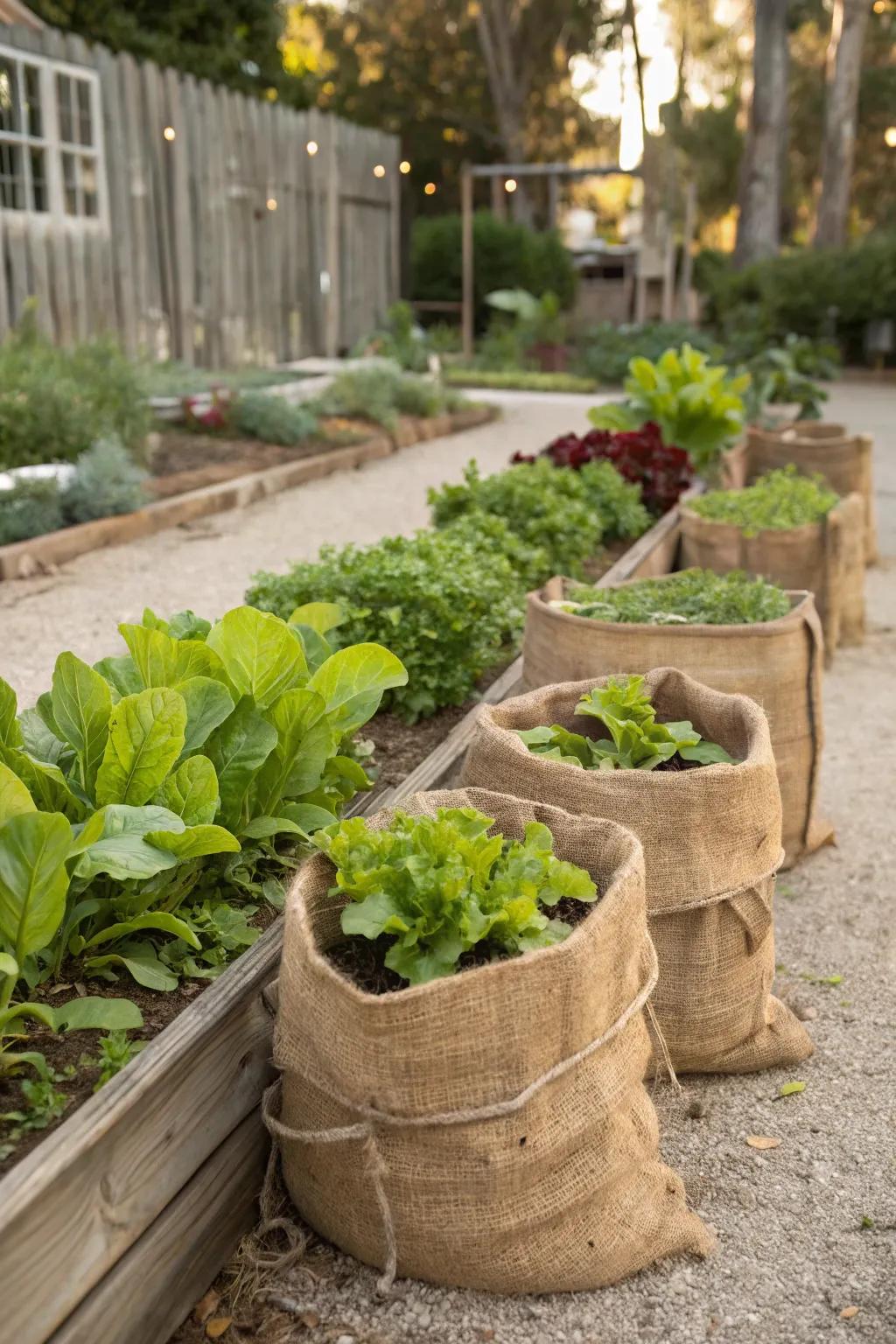 Textile pouches deliver a temporary and rustic solution for elevated beds.