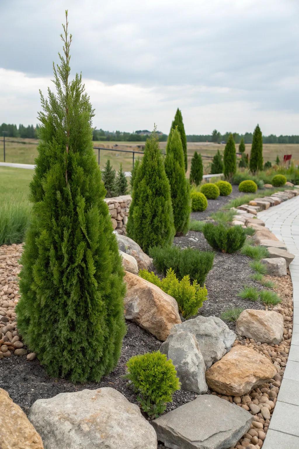 Thuja infuses lush life into minimal-effort rock gardens.