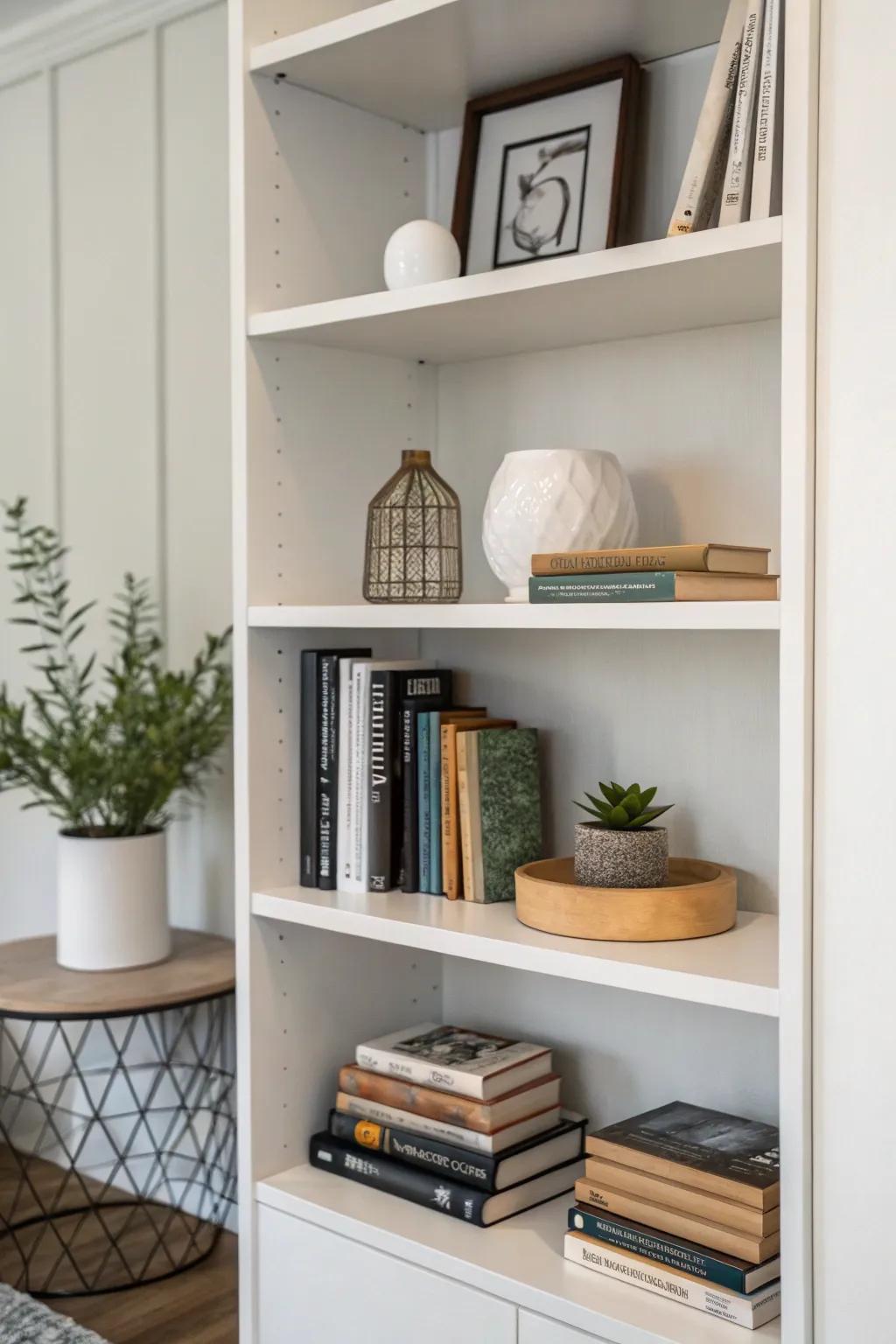 Idle space introduces a breath of rejuvenation, highlighting key pieces on the shelf.