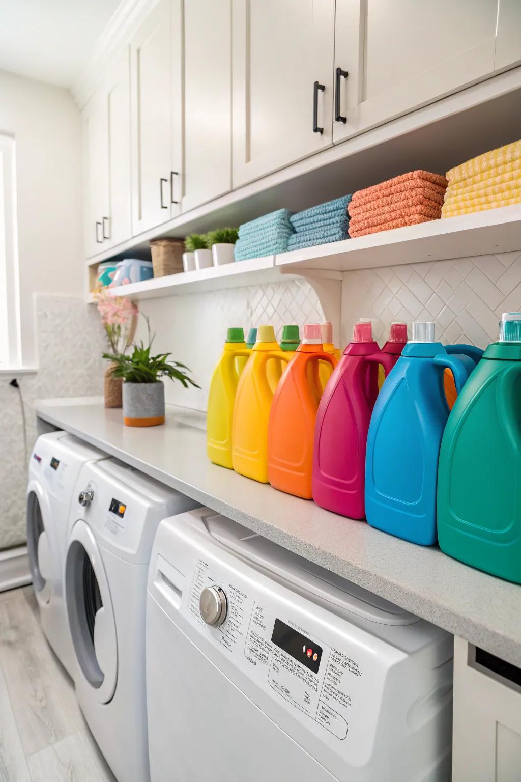 Color-themed collections enhance the harmony of your laundry decor.