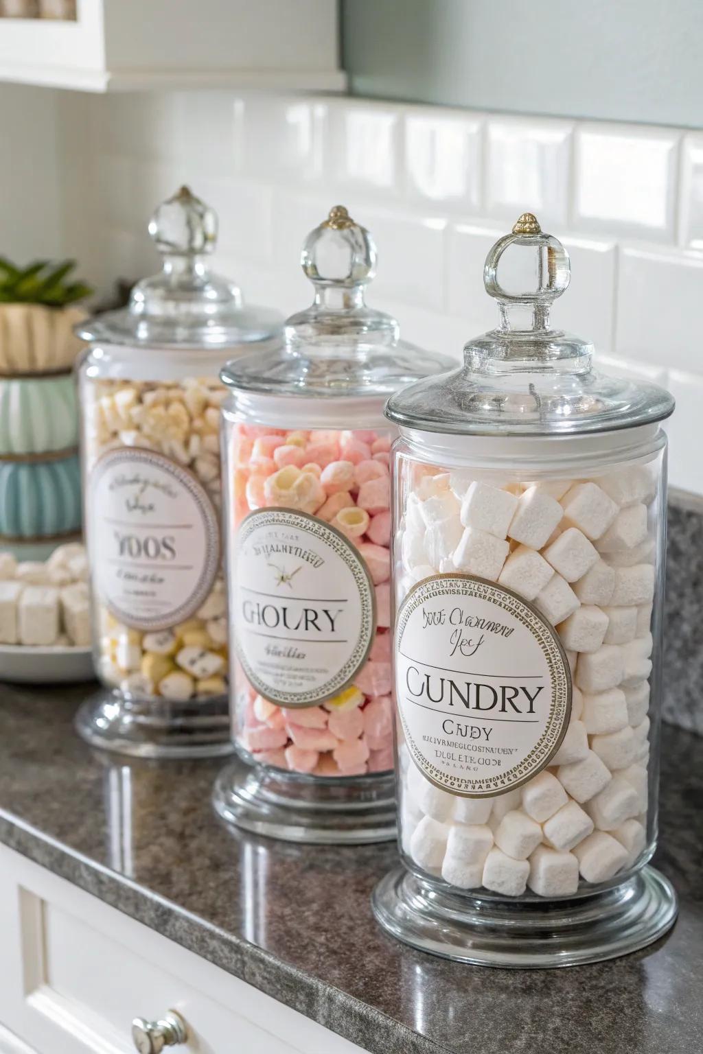 Practical storage is given a touch of class by apothecary jars.