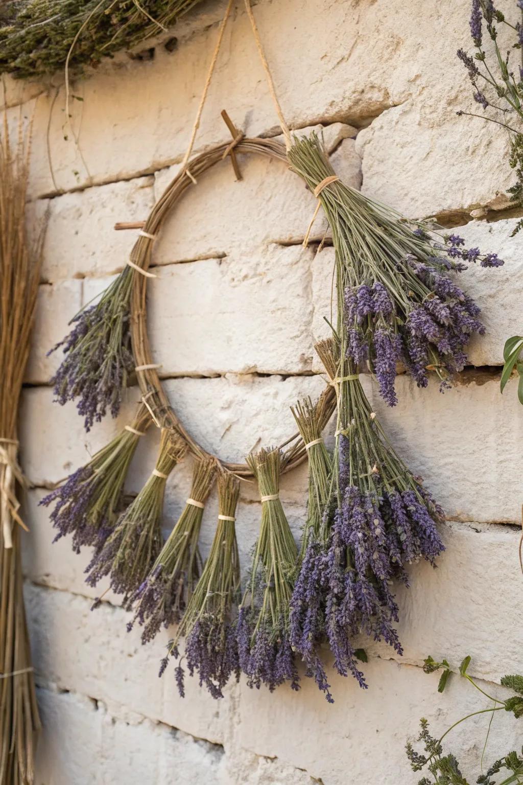 Textural beauty unveiled via artful lavender hangings.