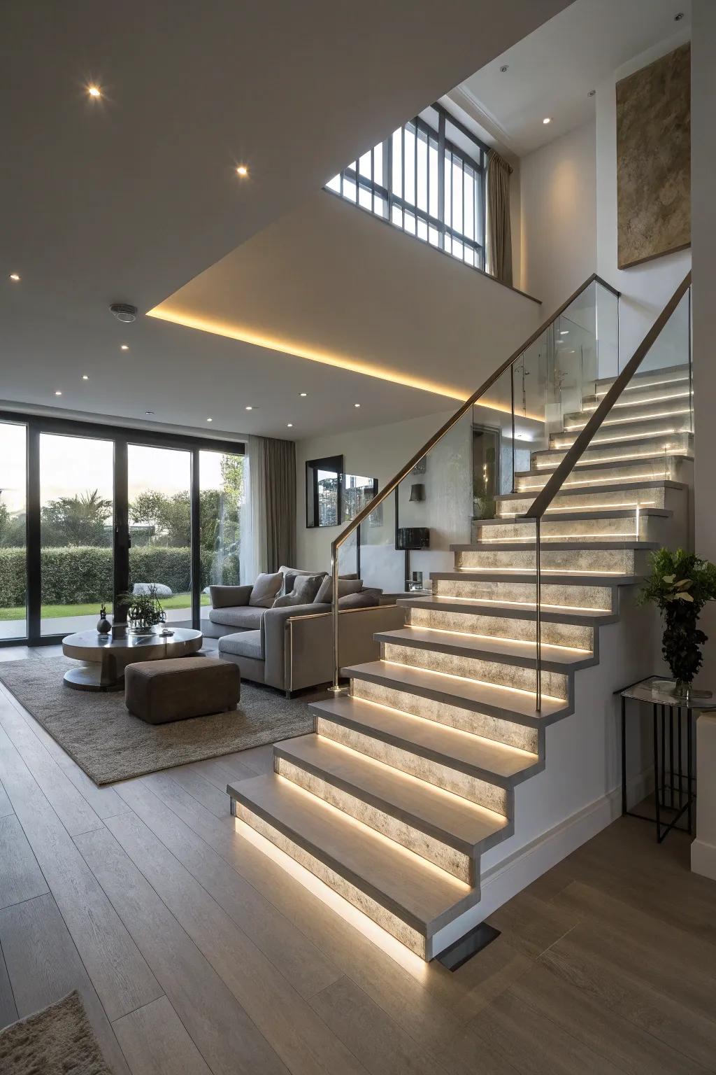 Stylish and secure integrated LED stair illumination.