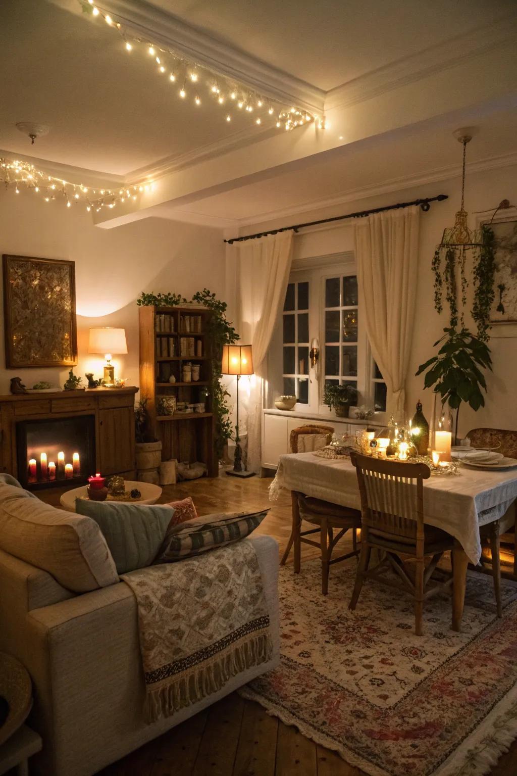 Subdued lighting cultivates a cozy, intimate ambiance ideal for unwinding.
