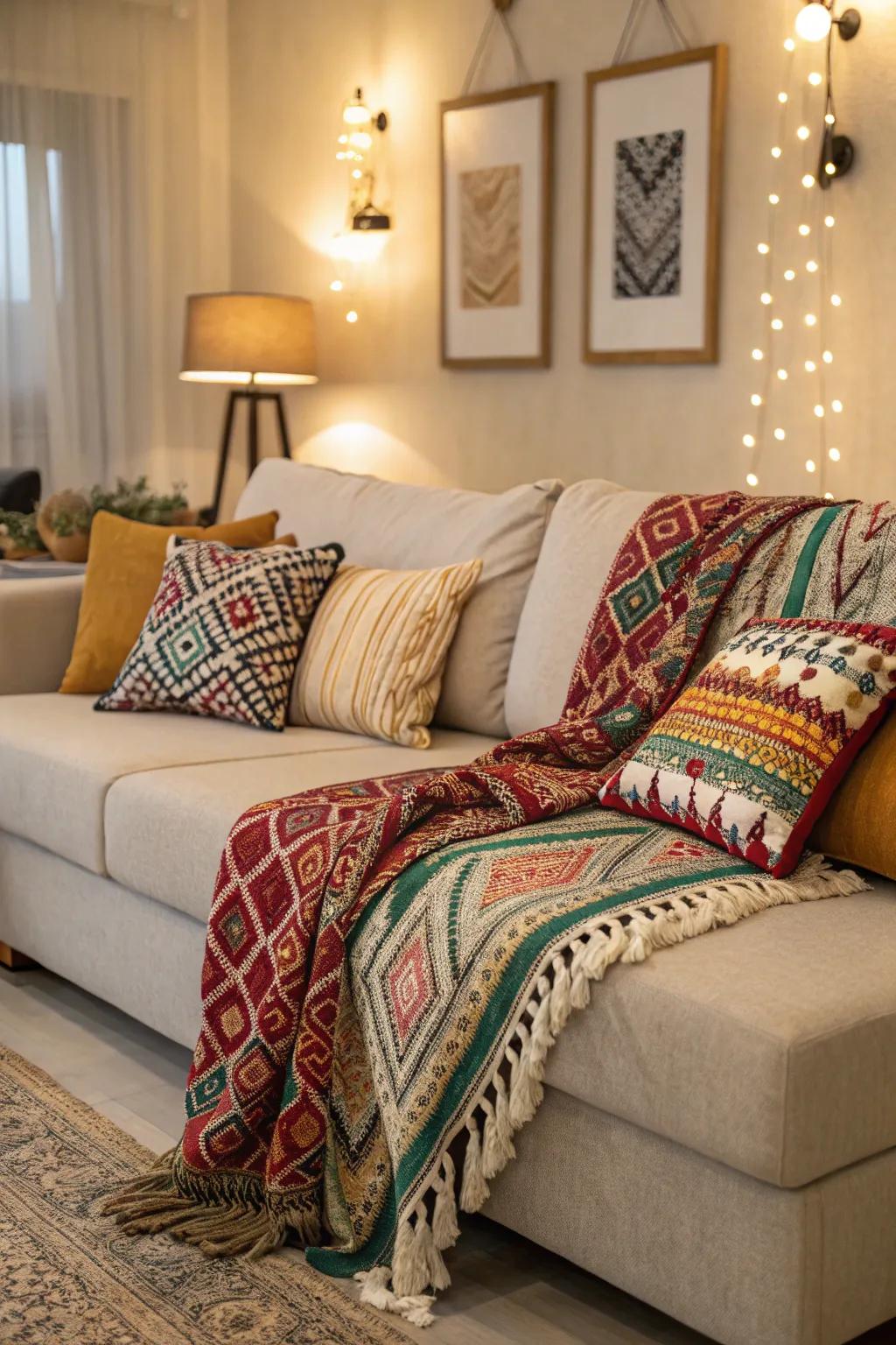 Patterns on a sectional inject dynamic energy into the space.